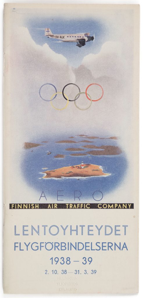Vihkosen kansi: Lentoyhtiö Aeron Lentoyhteydet - Flygförbindelserna 1938 – 39. 2.10.38 – 31.3.39. 